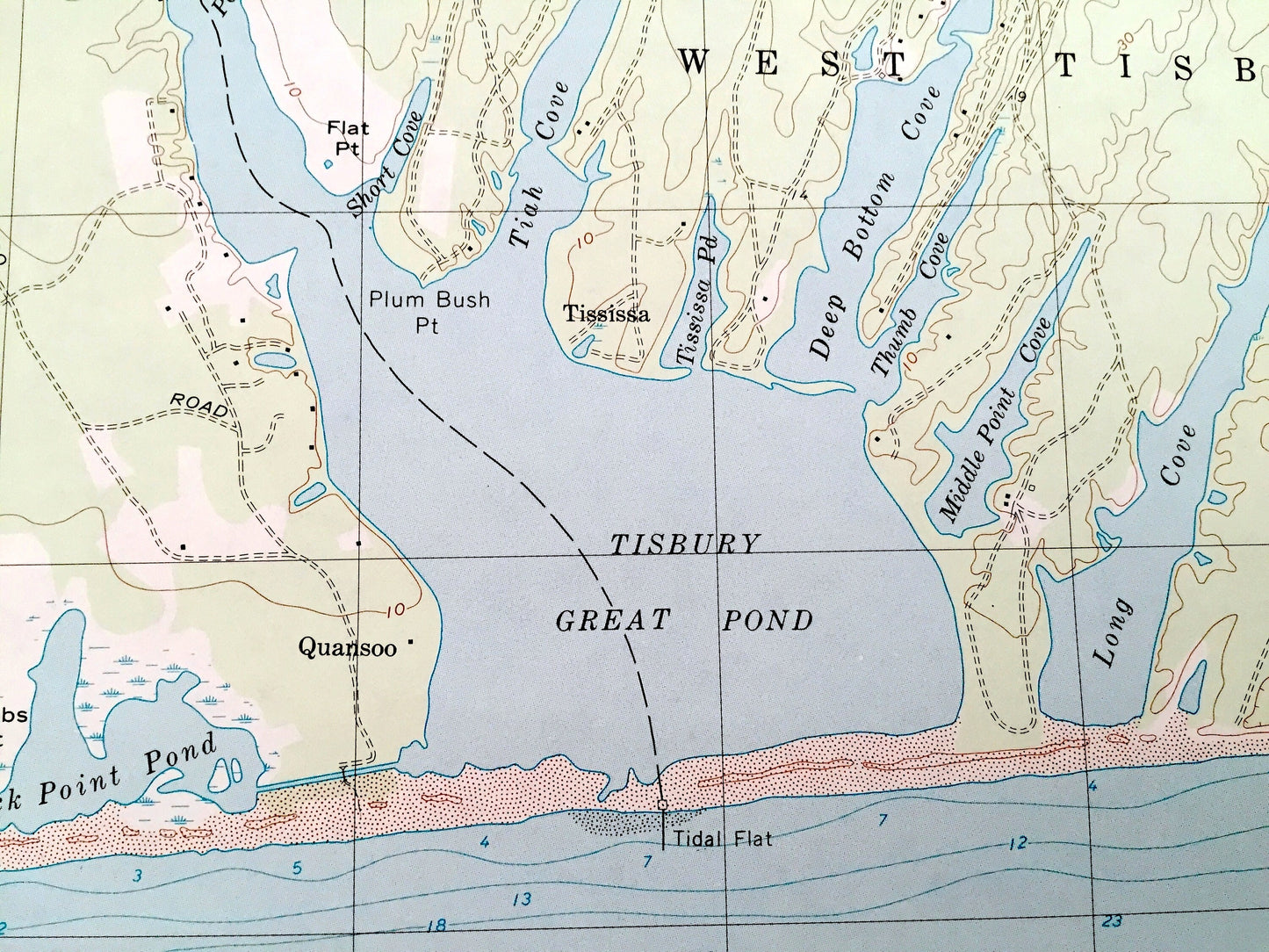 Antique Tisbury Great Pond, Massachusetts 1972 US Geological Survey Topographic Map – Chilmark, West, Edgartown, Martha's Vineyard, Dukes MA