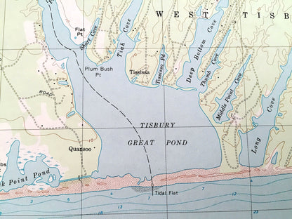 Antique Tisbury Great Pond, Massachusetts 1972 US Geological Survey Topographic Map – Chilmark, West, Edgartown, Martha's Vineyard, Dukes MA