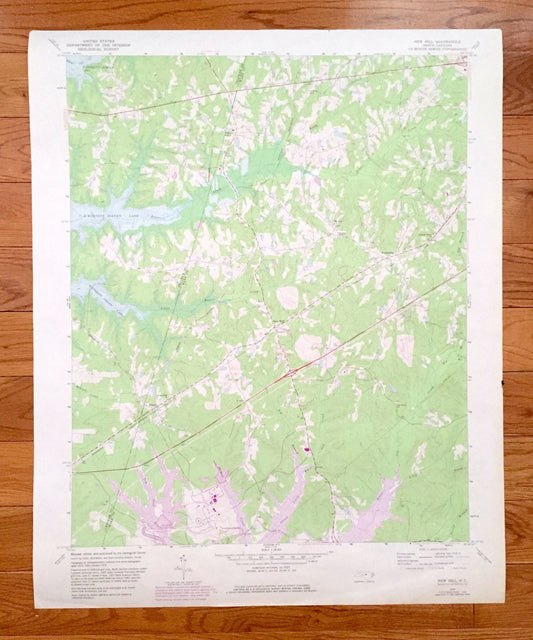 Antique New Hill, North Carolina 1974 US Geological Survey Topographic Map – Wake, Chatham County, B Everrett Jordan Lake, Bonsai, NC
