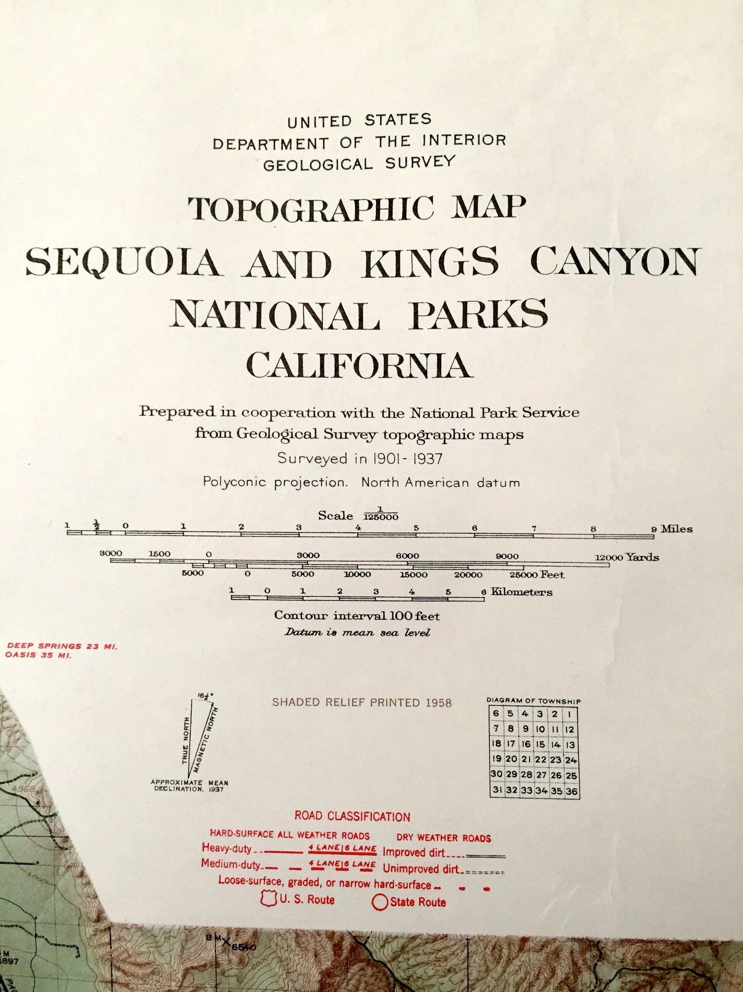 Antique Sequoia & Kings Canyon National Park, California 1958 US Geological Survey Topographic Map – Owens, Kaweah, Sierra, Mount Whitney CA