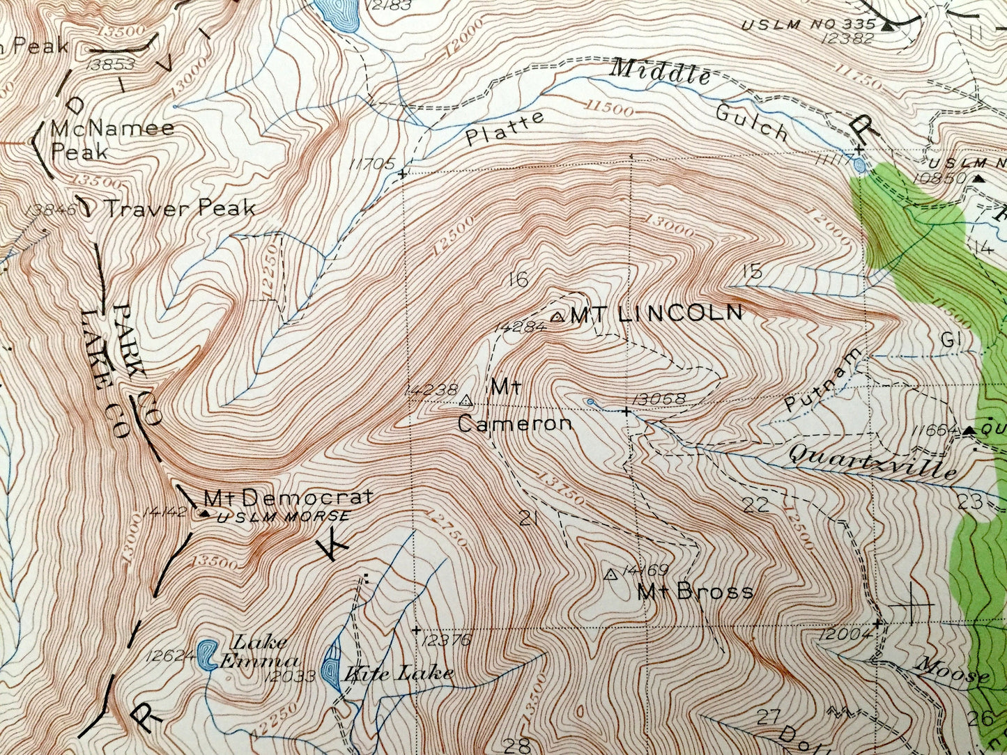 Antique Mt Lincoln, Colorado 1938 US Geological Survey Topographic Map – Breckenridge, Copper Mountain, Climax, Kokomo, Alma, Summit Lake CO