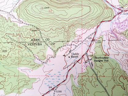 Antique Cuddy Valley, California 1943 US Geological Survey Topographic Map – Kern, Ventura County, Los Padres National Forest, Mt Pinos, CA