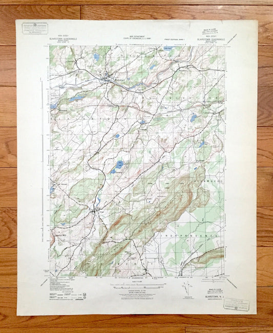 Antique Blairstown, New Jersey 1943 US Geological Survey Topographic Map – Warren County, Frelinghuysen, Hardwick, Independence, Liberty, NJ
