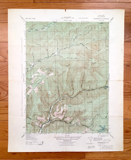 Antique Peekamoose Mountain, New York 1943 US Geological Survey Topographic Map – Ulster, Sullivan County, Denning, Shandaken, Neversink, NY