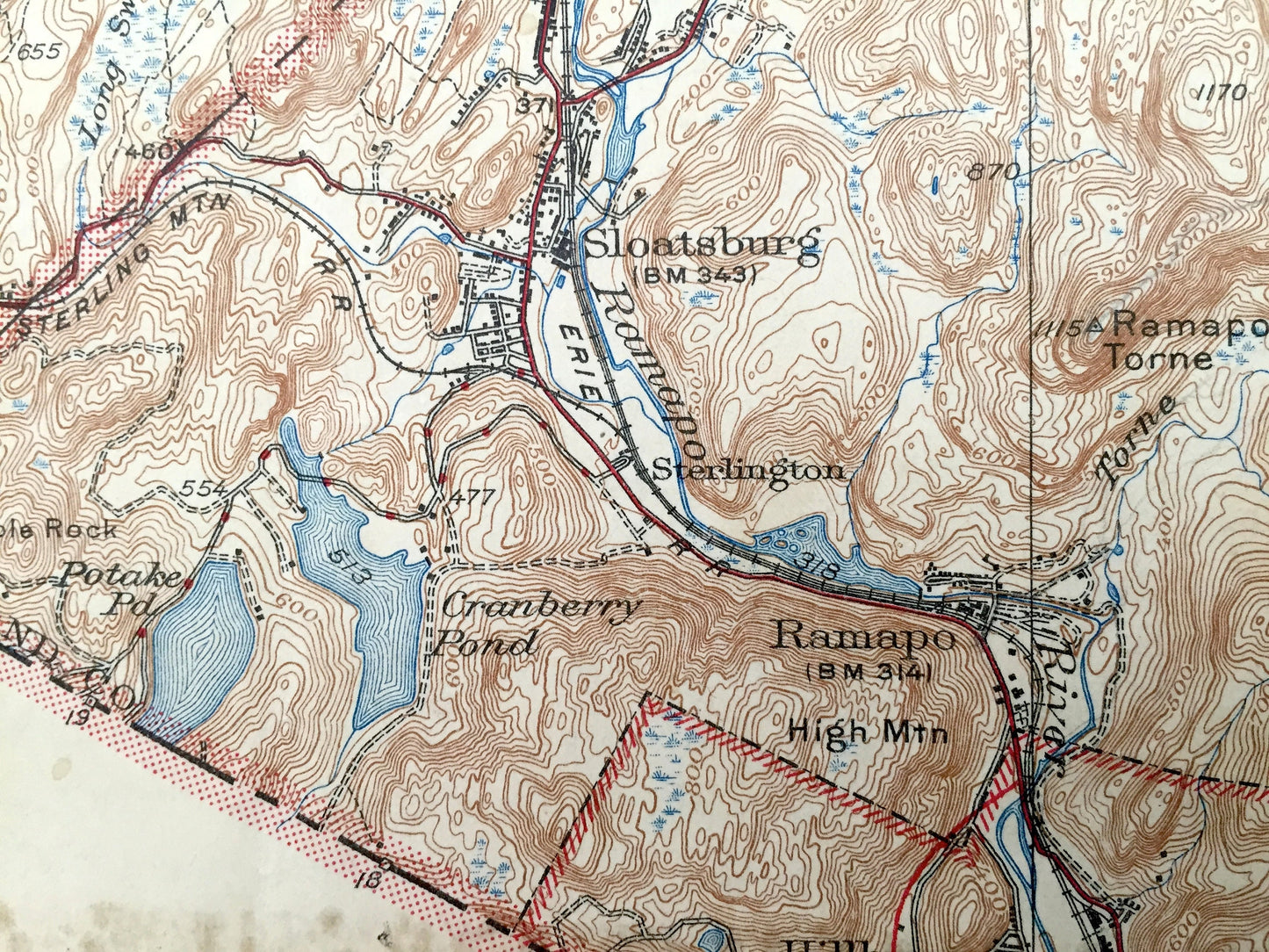 Antique Ramapo, New York 1938 US Geological Survey Map – Spring Valley, Suffern, Sloatsburg, Antrim, Tuxedo, Orange Park Ridge Bergen NY