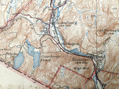 Antique Ramapo, New York 1938 US Geological Survey Map – Spring Valley, Suffern, Sloatsburg, Antrim, Tuxedo, Orange Park Ridge Bergen NY