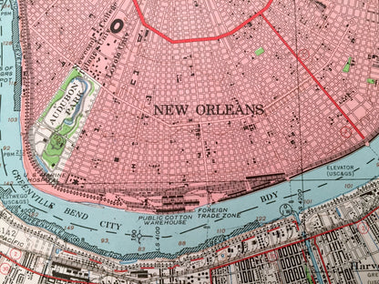 Antique New Orleans, Louisiana 1950 US Geological Survey Topographic Map – Jefferson Parish, Metairie, French Quarter, Treme Ward Audubon LA