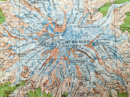Antique Mt Rainier National Park, Washington 1924 US Geological Survey Topographic Map – Pierce County, Cascade Range, Gifford Pinchot Mount