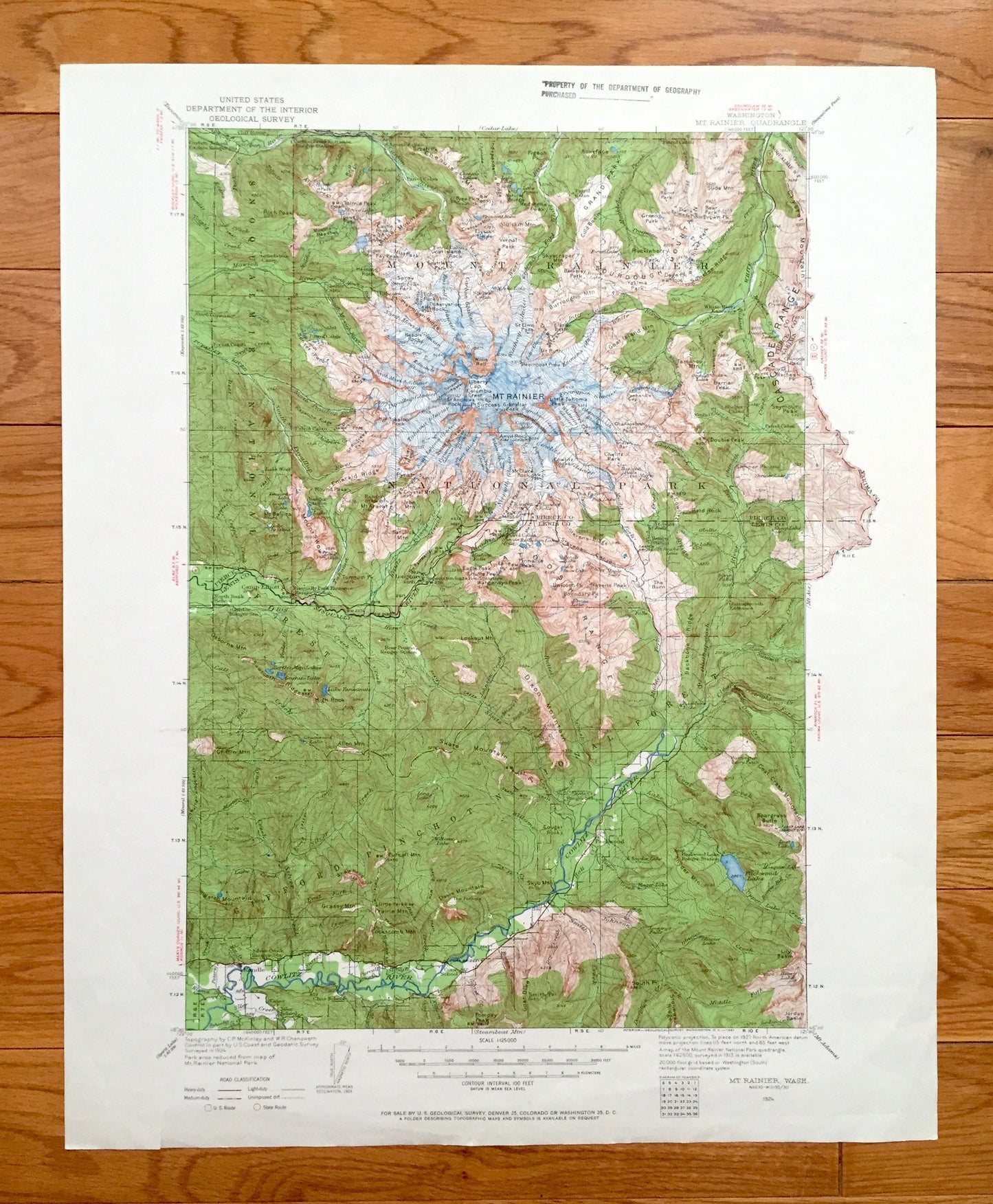Antique Mt Rainier National Park, Washington 1924 US Geological Survey Topographic Map – Pierce County, Cascade Range, Gifford Pinchot Mount