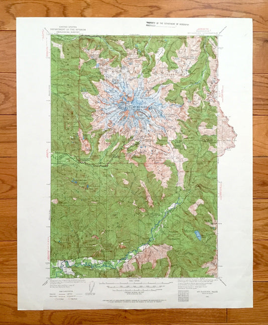 Antique Mt Rainier National Park, Washington 1924 US Geological Survey Topographic Map – Pierce County, Cascade Range, Gifford Pinchot Mount