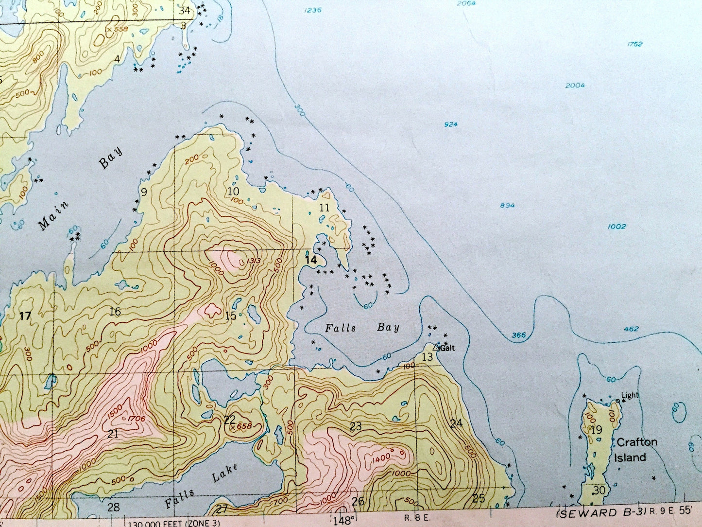 Antique Seward (C-3), Alaska 1951 US Geological Survey Topographic Map – Perry Island, Prince William Sound, Culross, Passage, Lone, AK