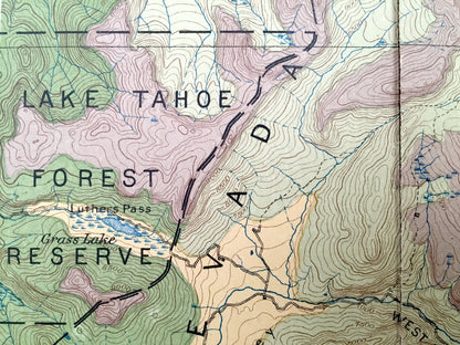 Antique Lake Tahoe, California 1889 US Geological Survey Topographic Map – Douglas, Eldorado, Alpine County, Nevada, Markleeville, Carson NV