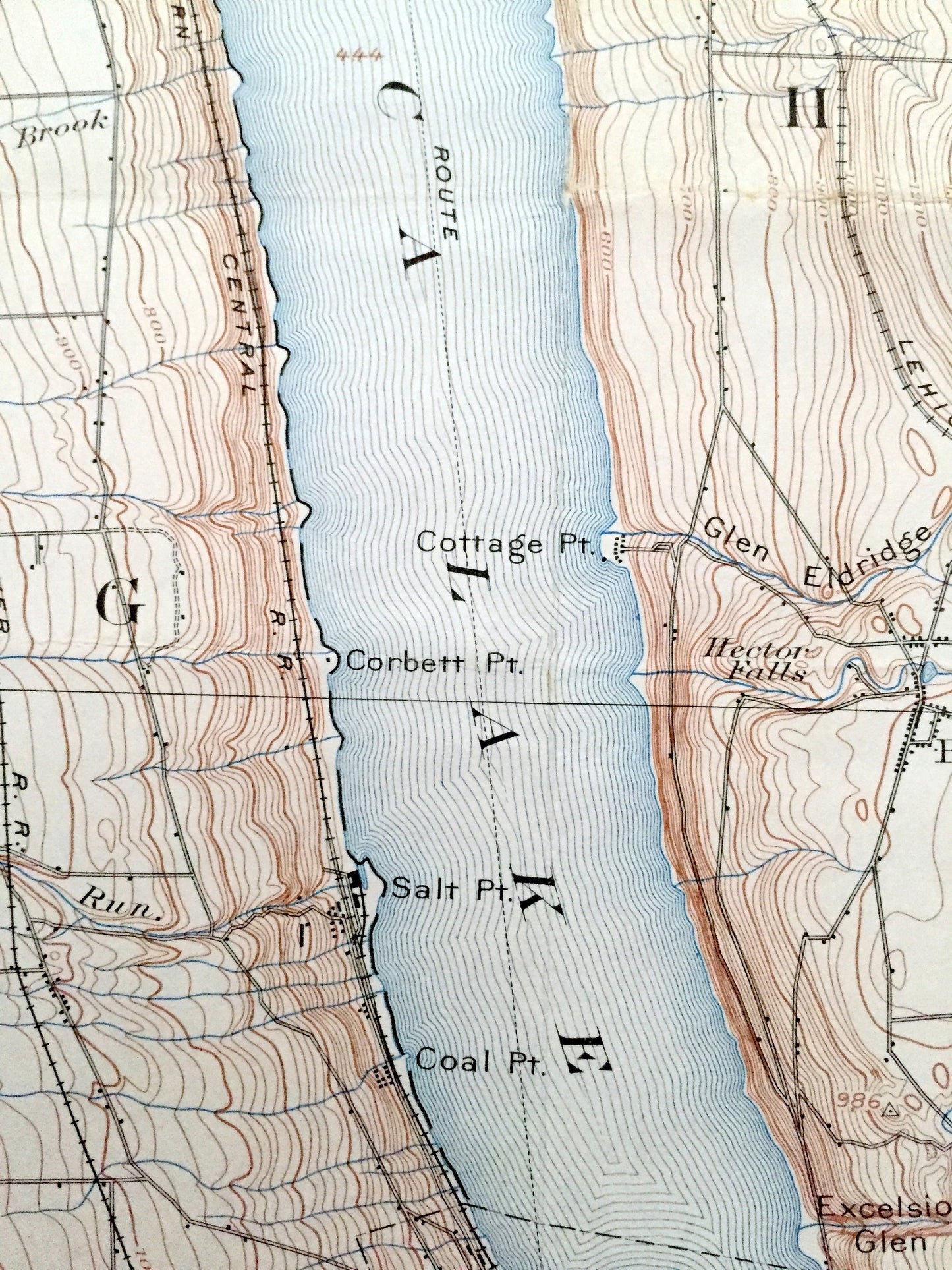 Antique Watkins Glen, New York 1898 US Geological Survey Topographic Map – Schuyler County, Montour, Catlin, Hornby, Hector, Reading NY