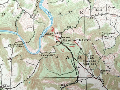 Antique Mammoth Cave, Kentucky 1922 US Geological Survey Topographic Map – National Park, Pig, Cedar Spring, Smiths Grove, Park City, KY