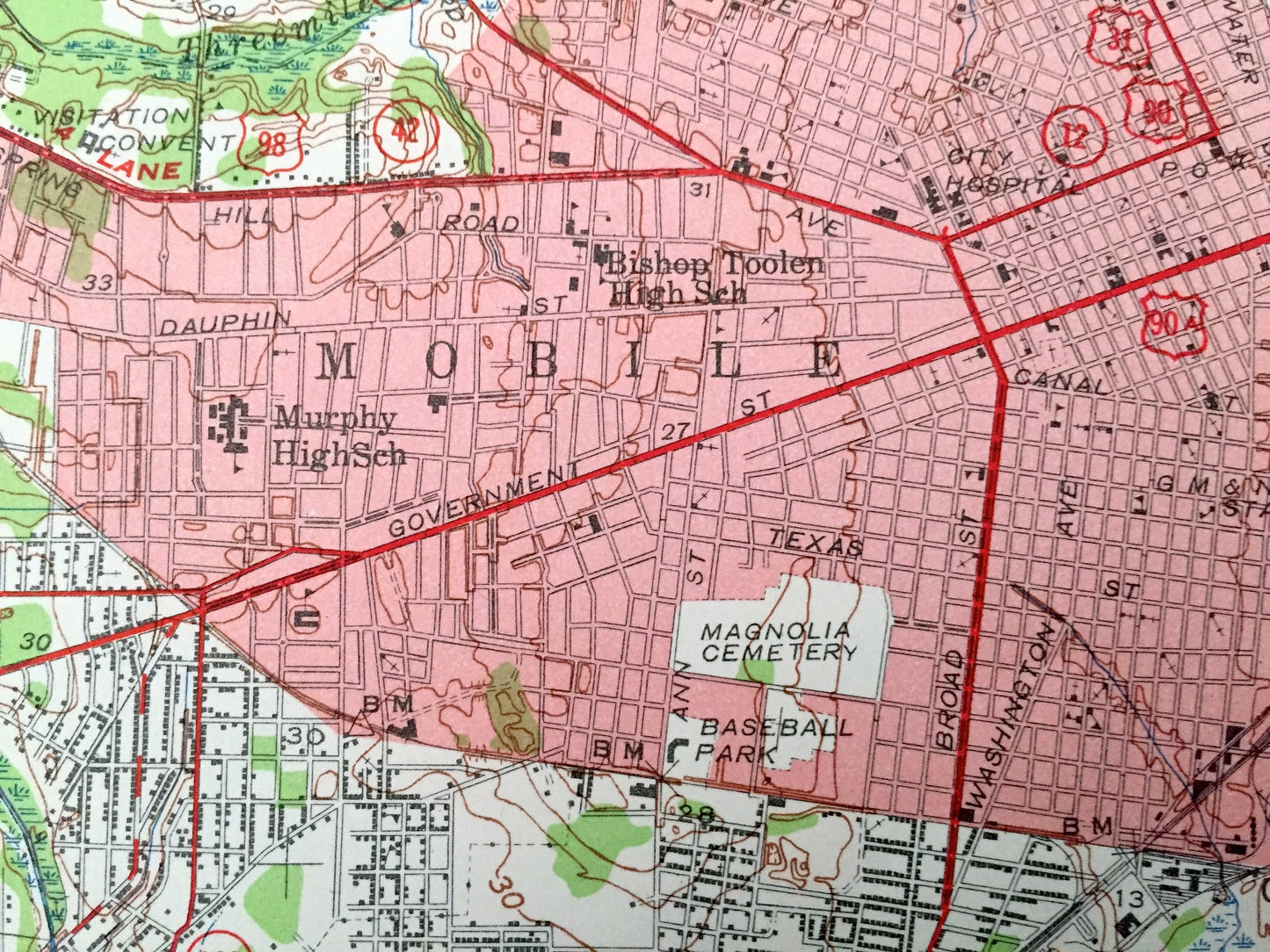 Antique Mobile, Alabama 1940 US Geological Survey Topographic Map – Baldwin County, Prichard, Chickasaw, Crichton, Dog River, Irvington, AL