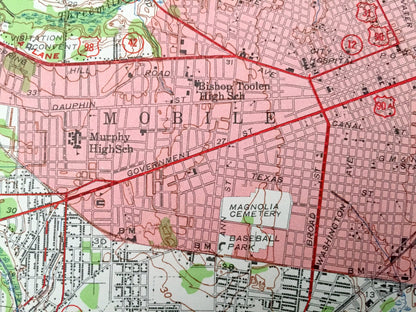 Antique Mobile, Alabama 1940 US Geological Survey Topographic Map – Baldwin County, Prichard, Chickasaw, Crichton, Dog River, Irvington, AL