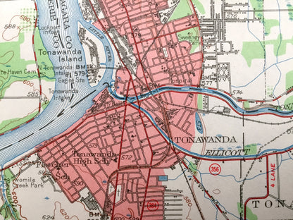 Antique Tonawanda, New York 1948 US Geological Survey Topographic Map – Amherst, Grand Island, Wheatfield, Pendleton, Lewiston, Cambria, NY