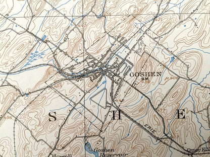 Antique Goshen, New York 1908 US Geological Survey Topographic Map – Orange County, Middletown, Florida, Warwick Wawayanda Bellvale Kipps NY