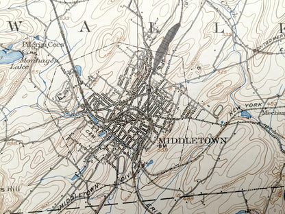 Antique Goshen, New York 1908 US Geological Survey Topographic Map – Orange County, Middletown, Florida, Warwick Wawayanda Bellvale Kipps NY