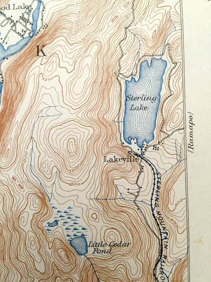Antique Greenwood Lake, New Jersey & New York 1910 US Geological Survey Map – Warwick, Milford, Vernon, Pompton, Wawayanda, Passaic, Sussex