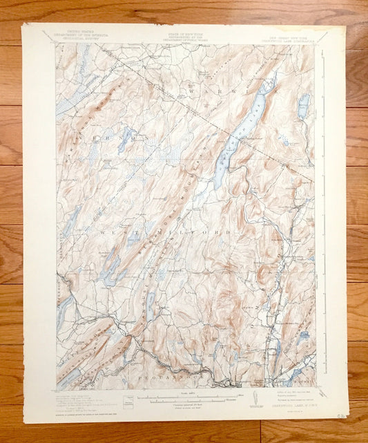 Antique Greenwood Lake, New Jersey & New York 1910 US Geological Survey Map – Warwick, Milford, Vernon, Pompton, Wawayanda, Passaic, Sussex