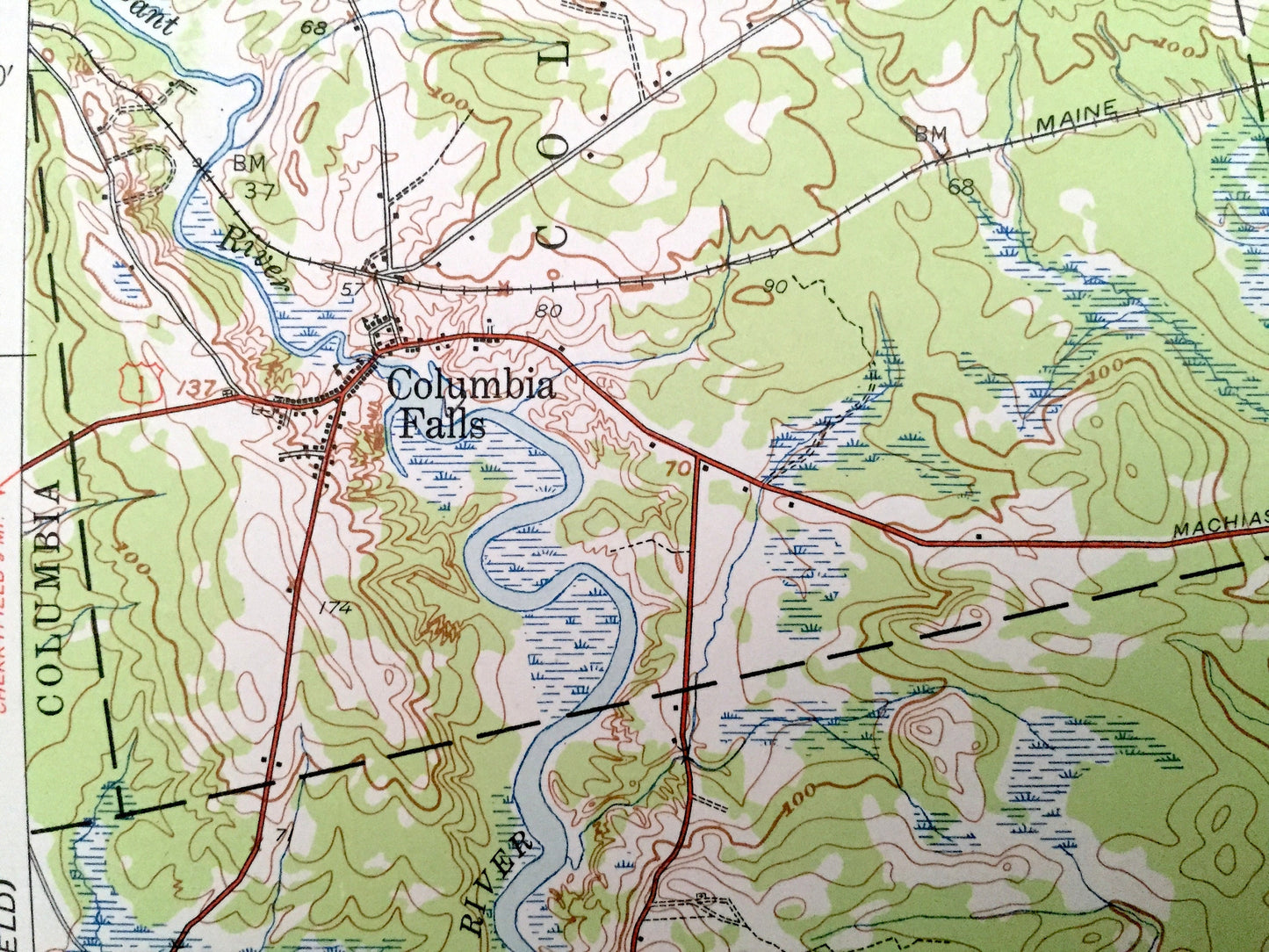 Antique Columbia Falls, Maine 1941 US Geological Survey Topographic Map – Jonesport, Jonesboro, Addison, Roque Bluffs, Marshfield Sealand ME