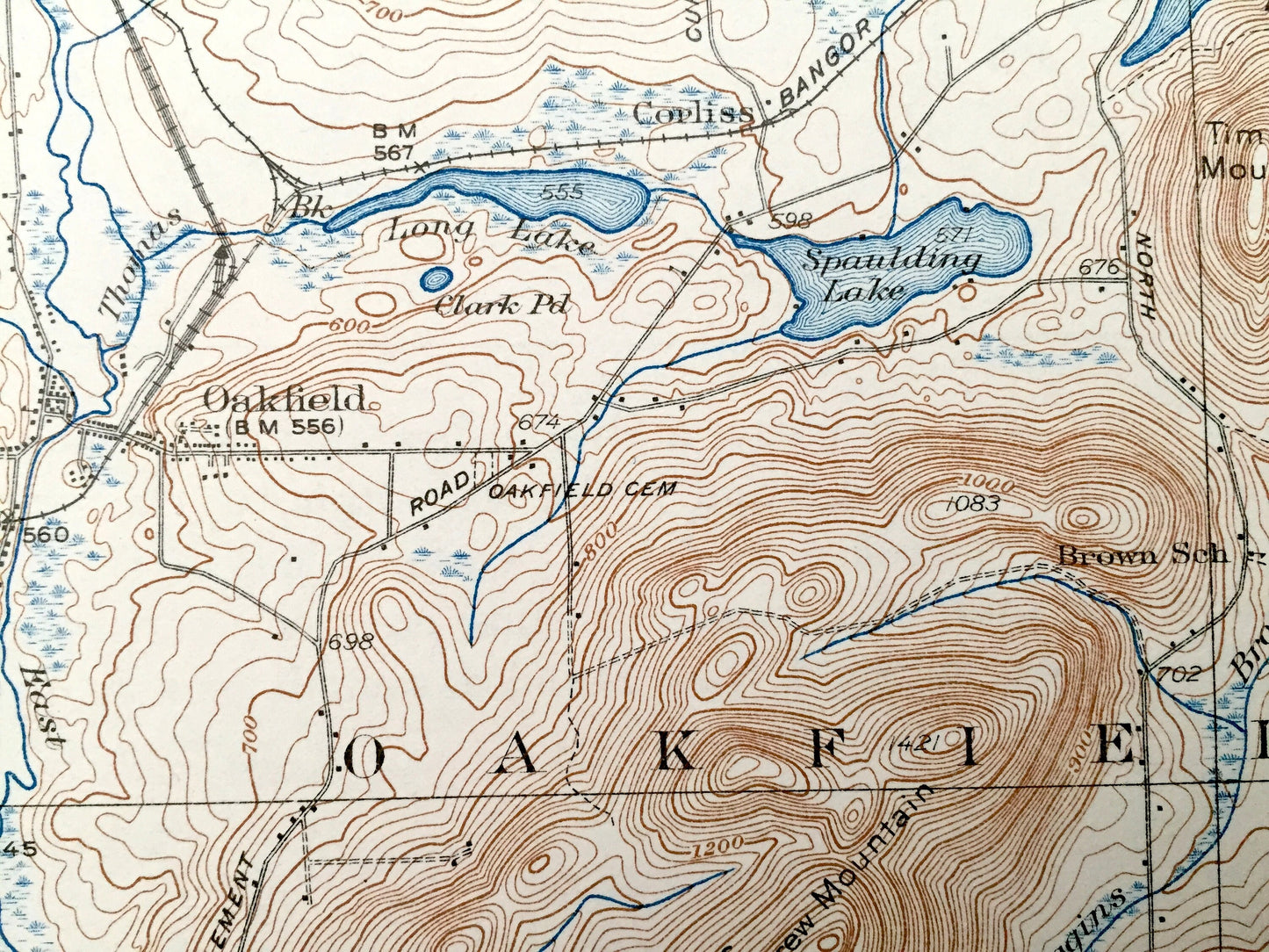 Antique Smyrna Mills, Maine 1937 US Geological Survey Topographic Map – Aroostook County, Oakfield Island Falls Pleasant Meduxnekeag Lake ME