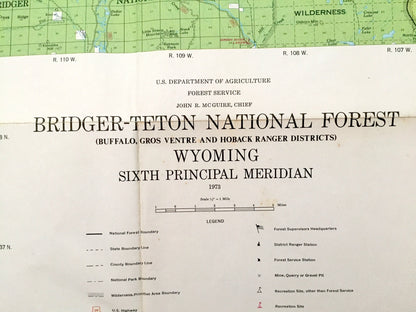 Antique Bridger-Teton National Forest, Wyoming 1973 US Geological Survey Topographic Map – Jackson Hole Snow King Mountain Yellowstone WY