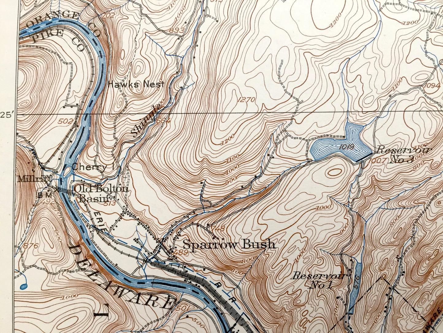 Antique Port Jervis, New York 1908 US Geological Survey Topographic Map – Matamoras, Orange, Sussex, Pike County, Neversink New Jersey NY NJ