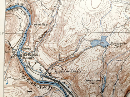 Antique Port Jervis, New York 1908 US Geological Survey Topographic Map – Matamoras, Orange, Sussex, Pike County, Neversink New Jersey NY NJ