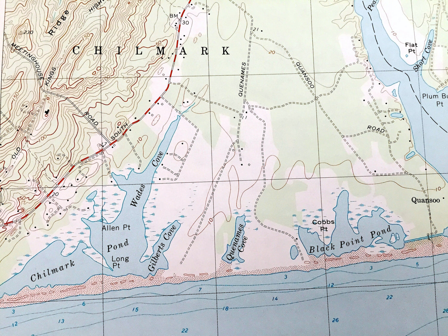 Antique Tisbury Great Pond, Massachusetts 1972 US Geological Survey Topographic Map – Chilmark, West, Edgartown, Martha's Vineyard, Dukes MA