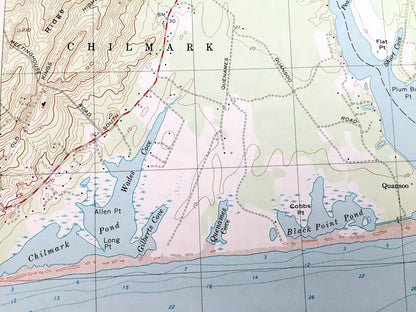 Antique Tisbury Great Pond, Massachusetts 1972 US Geological Survey Topographic Map – Chilmark, West, Edgartown, Martha's Vineyard, Dukes MA