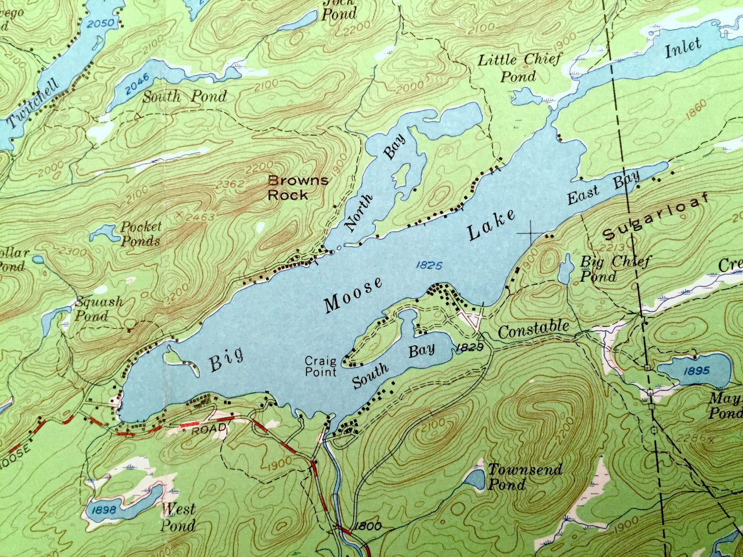 Antique Big Moose, New York 1954 US Geological Survey Topographic Map – Adirondacks, Webb, Long Lake, Inlet Eagle Bay Fulton Lake Rondaxe NY