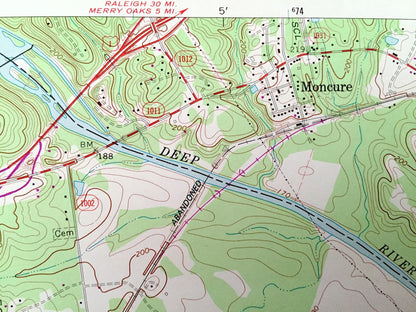 Antique Moncure, North Carolina 1970 US Geological Survey Topographic Map – Lee, Chatham County, Cape Fear, Haw River, Blacknel, Haywood NC