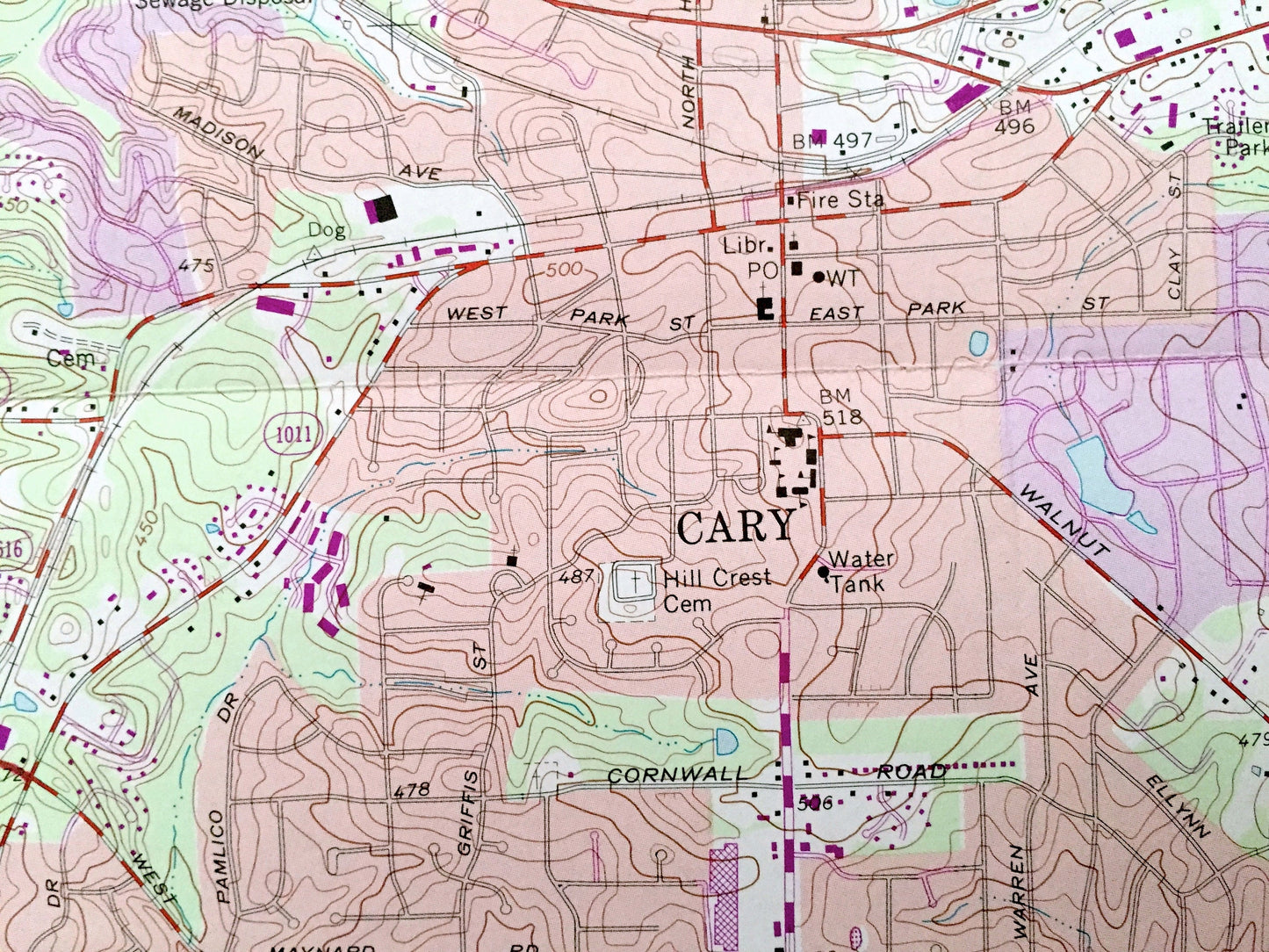 Antique Cary, North Carolina 1973 US Geological Survey Topographic Map – Durham, Wake County, William B Umstead State Park, Morrisville, NC