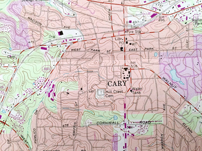 Antique Cary, North Carolina 1973 US Geological Survey Topographic Map – Durham, Wake County, William B Umstead State Park, Morrisville, NC