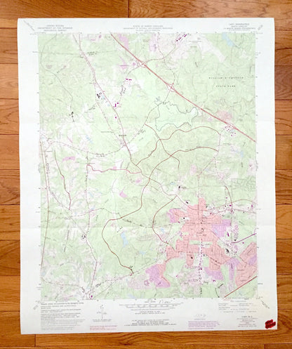 Antique Cary, North Carolina 1973 US Geological Survey Topographic Map – Durham, Wake County, William B Umstead State Park, Morrisville, NC