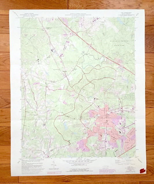 Antique Cary, North Carolina 1973 US Geological Survey Topographic Map – Durham, Wake County, William B Umstead State Park, Morrisville, NC
