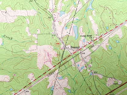 Antique New Hill, North Carolina 1974 US Geological Survey Topographic Map – Wake, Chatham County, B Everrett Jordan Lake, Bonsai, NC