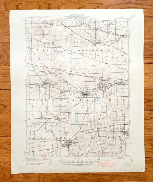 Antique Wheaton, Illinois 1908 US Geological Survey Topographic Map – West Chicago, Glen Ellen, Lombard, Naperville, Downers Grove, Wayne IL
