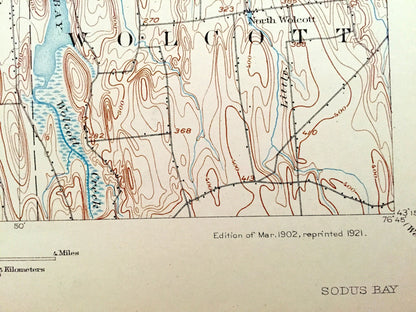 Antique Sodus Bay, New York 1902 US Geological Survey Topographic Map – Huron, Wolcott, Arran Island, Lake Ontario, Wayne County, NY