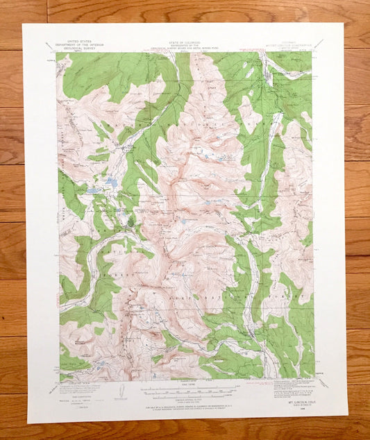 Antique Mt Lincoln, Colorado 1938 US Geological Survey Topographic Map – Breckenridge, Copper Mountain, Climax, Kokomo, Alma, Summit Lake CO