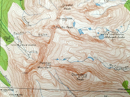 Antique Mt Lincoln, Colorado 1938 US Geological Survey Topographic Map – Breckenridge, Copper Mountain, Climax, Kokomo, Alma, Summit Lake CO