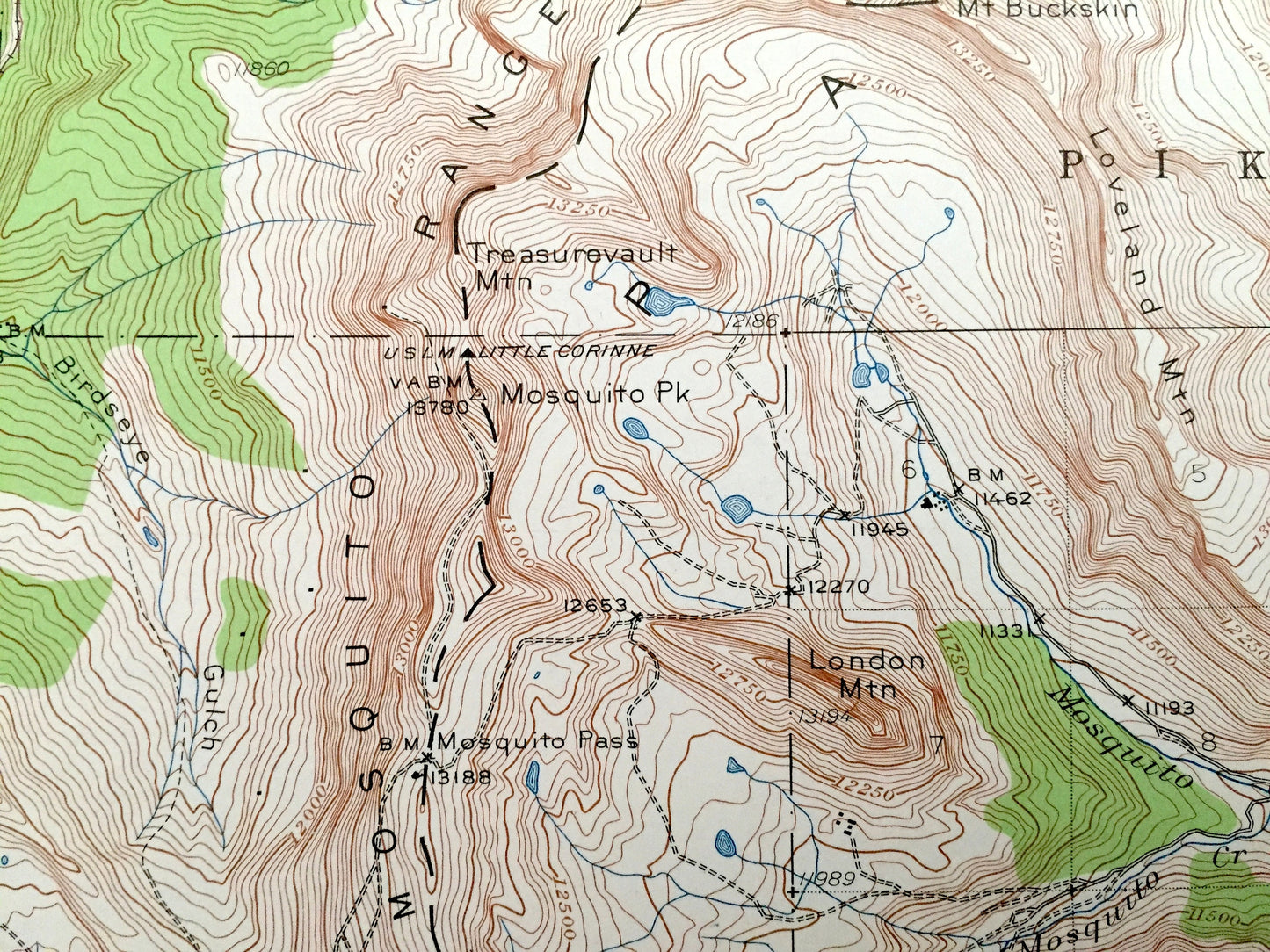 Antique Mt Lincoln, Colorado 1938 US Geological Survey Topographic Map – Breckenridge, Copper Mountain, Climax, Kokomo, Alma, Summit Lake CO