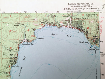Antique Lake Tahoe, California 1955 US Geological Survey Topographic Map – Tahoe Valley, Al Tahoe, Bijou, Stateline, Zephyr Cove, Nevada CA