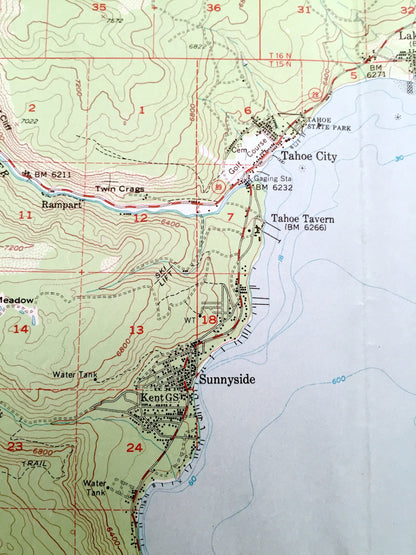 Antique Lake Tahoe, California 1955 US Geological Survey Topographic Map – Tahoe Valley, Al Tahoe, Bijou, Stateline, Zephyr Cove, Nevada CA