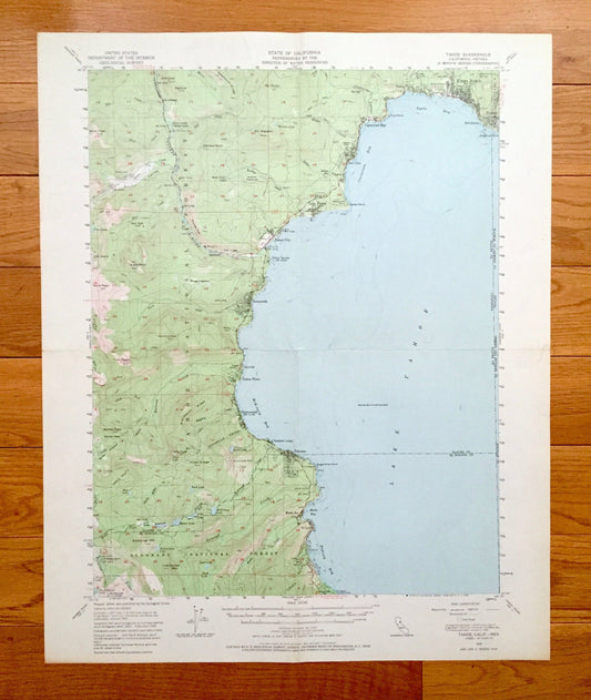 Antique Lake Tahoe, California 1955 US Geological Survey Topographic Map – Tahoe Valley, Al Tahoe, Bijou, Stateline, Zephyr Cove, Nevada CA