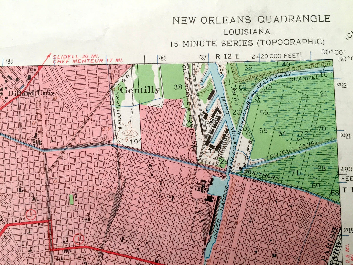 Antique New Orleans, Louisiana 1950 US Geological Survey Topographic Map – Jefferson Parish, Metairie, French Quarter, Treme Ward Audubon LA