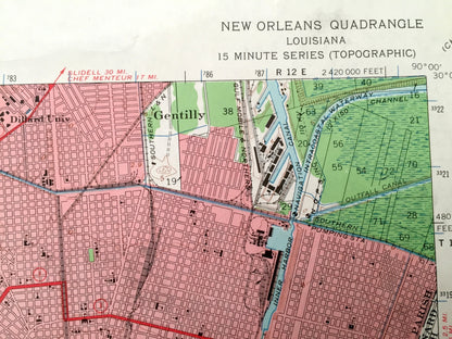 Antique New Orleans, Louisiana 1950 US Geological Survey Topographic Map – Jefferson Parish, Metairie, French Quarter, Treme Ward Audubon LA