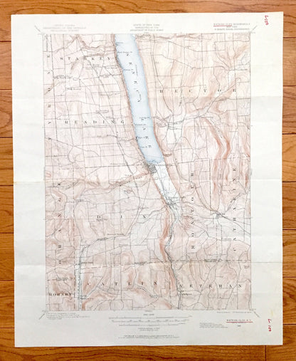 Antique Watkins Glen, New York 1898 US Geological Survey Topographic Map – Schuyler County, Montour, Catlin, Hornby, Hector, Reading NY